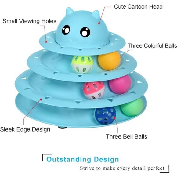 Cat Toy Roller 3-Level Turntable Cat Toys Balls with Six Colorful Balls - Picture 11 of 14